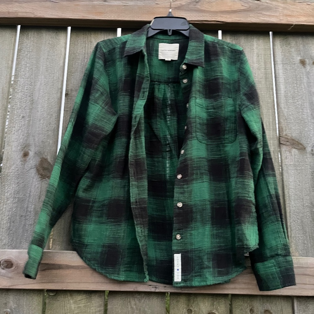 Lucky Brand Green & Black Plaid Button Down Flannel Shirt Size S